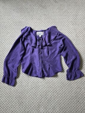 Vintage Silk Jonathan Martin Purple Ruffle Collar Button-Up Blouse